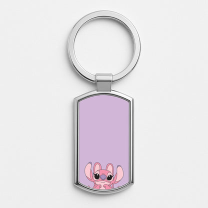 Gazing - Pink Alien Silver Keyring