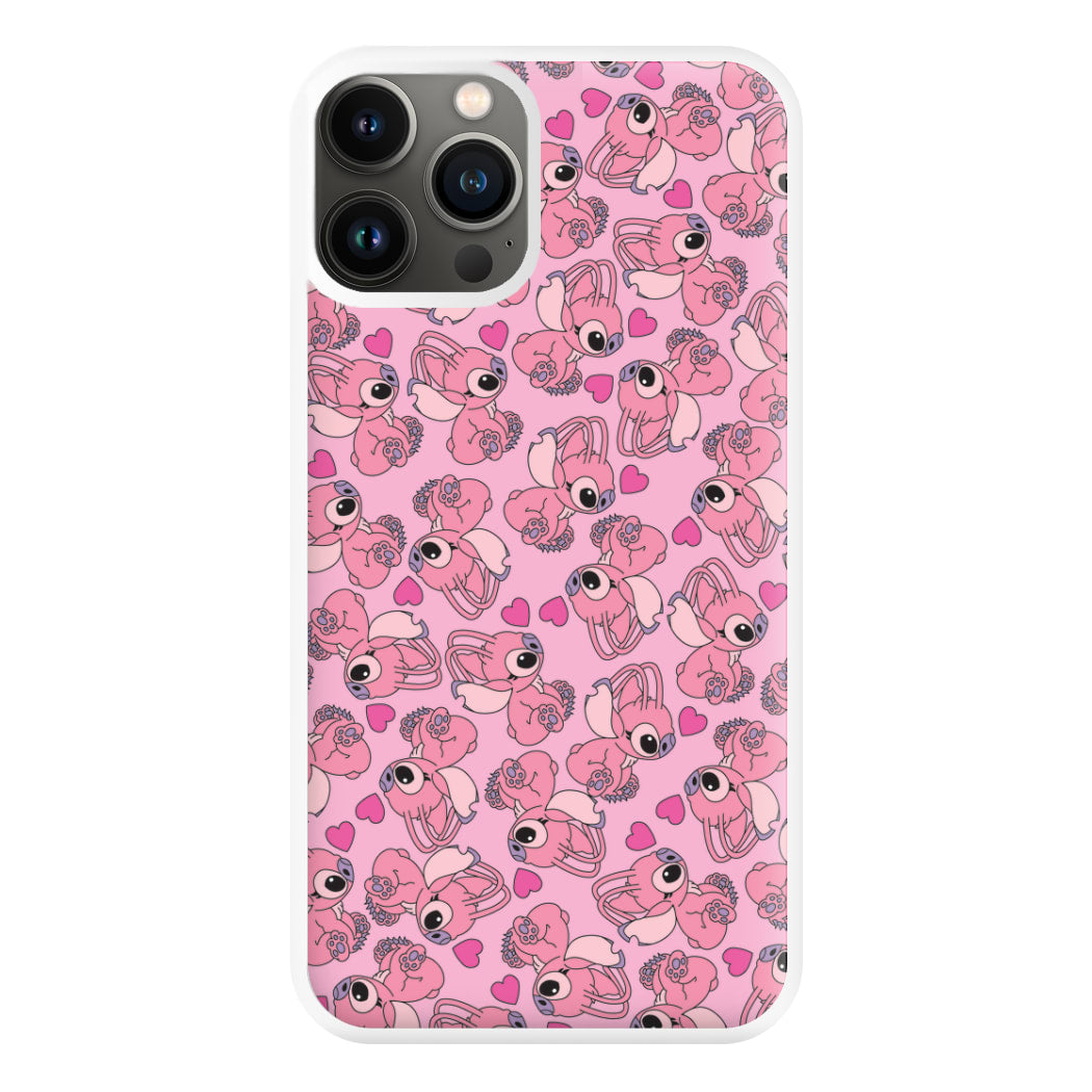 Love Heart Pattern - Pink Alien Phone Case for iPhone 13 Pro Max