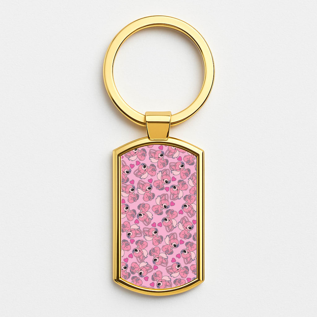 Love Heart Pattern - Pink Alien Gold Keyring