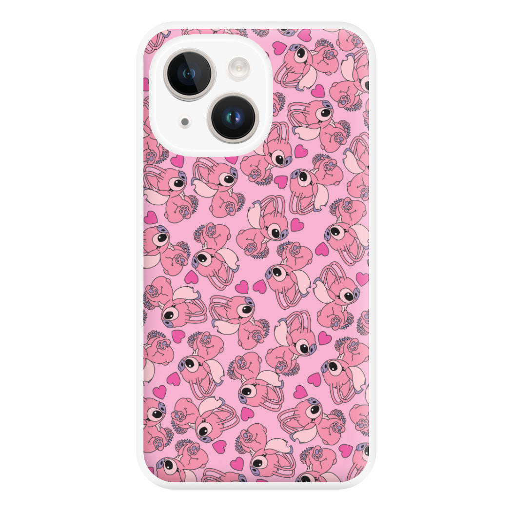 Love Heart Pattern - Pink Alien Phone Case for iPhone 14 Plus