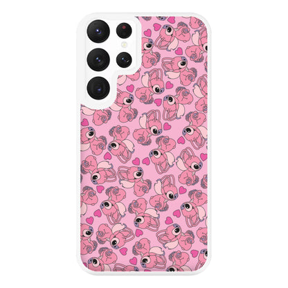 Love Heart Pattern - Pink Alien Phone Case for Galaxy S22 Ultra