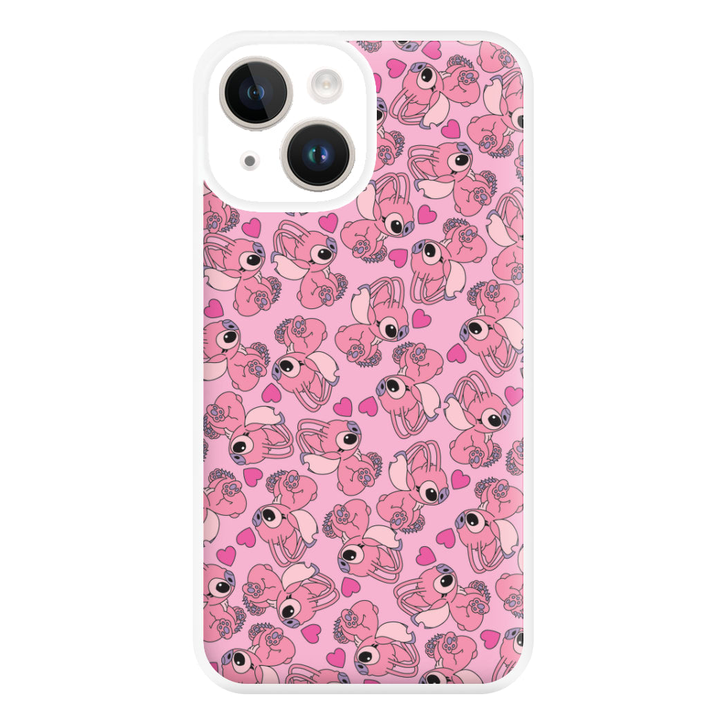 Love Heart Pattern - Pink Alien Phone Case for iPhone 14