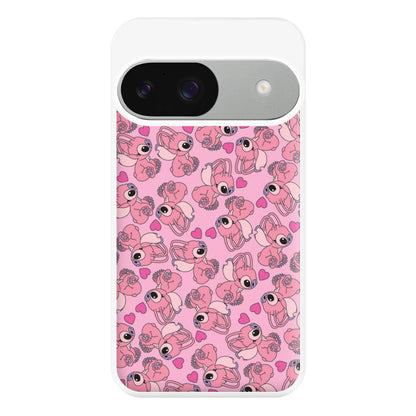 Love Heart Pattern - Pink Alien Phone Case for Google Pixel 9 / 9 Pro