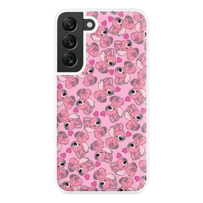 Love Heart Pattern - Pink Alien Phone Case for Galaxy S22 Plus