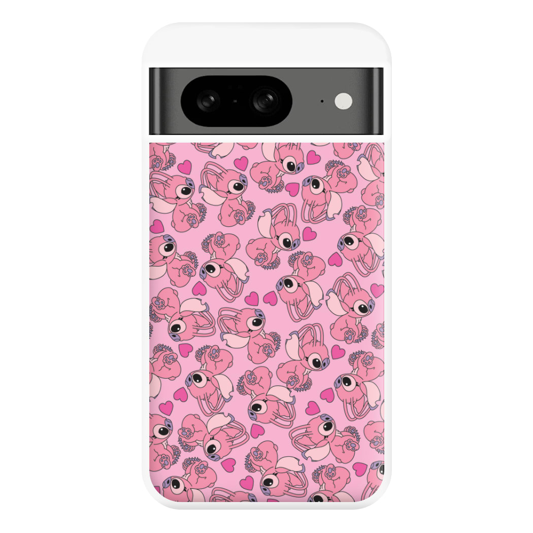 Love Heart Pattern - Pink Alien Phone Case for Google Pixel 8