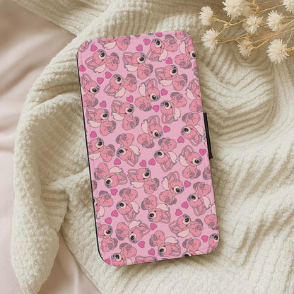 Love Heart Pattern - Pink Alien Wallet Phone Case
