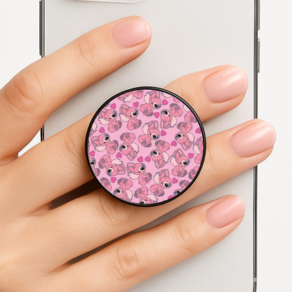 Love Heart Pattern - Pink Alien Phone Grip