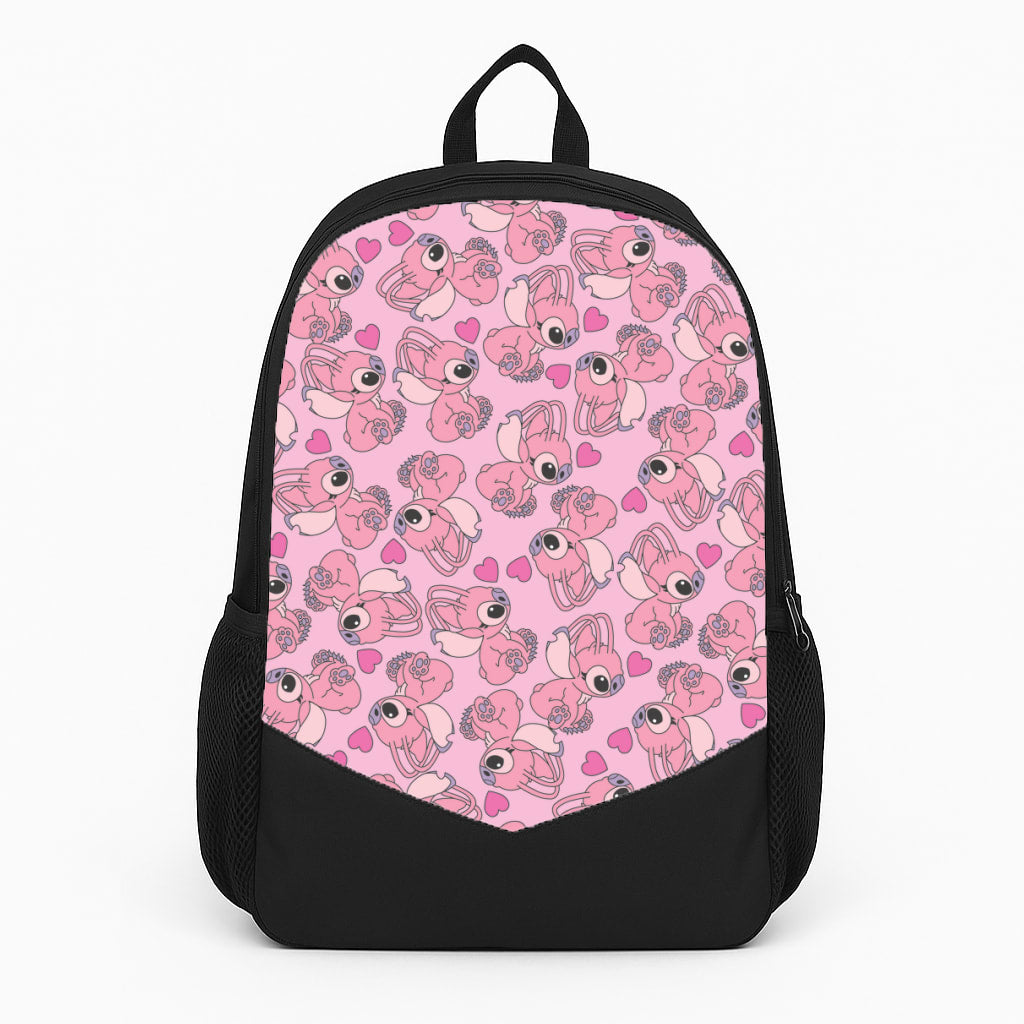 Love Heart Pattern - Pink Alien Large Backpack