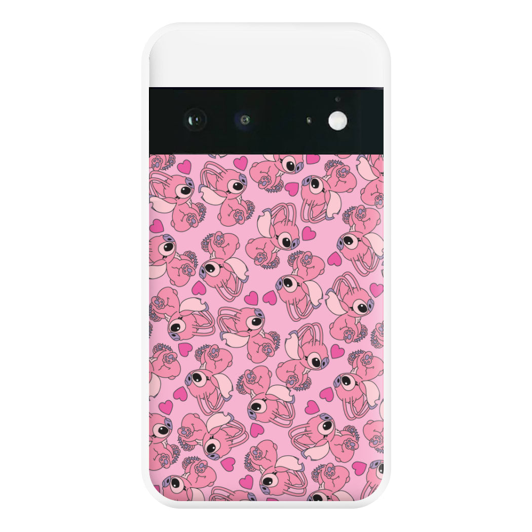 Love Heart Pattern - Pink Alien Phone Case for Google Pixel 6a