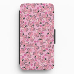 Love Heart Pattern - Pink Alien Flip / Wallet Phone Case