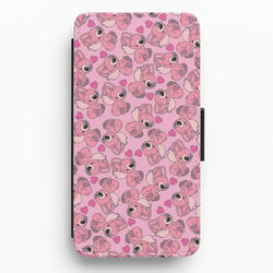 Love Heart Pattern - Pink Alien Flip / Wallet Phone Case