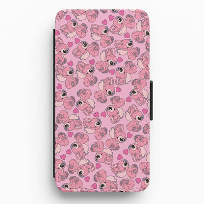 Love Heart Pattern - Pink Alien Flip / Wallet Phone Case