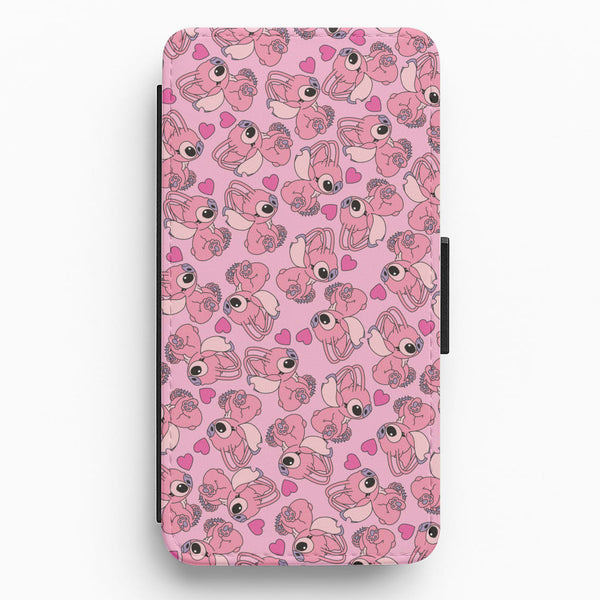 Love Heart Pattern - Pink Alien Flip / Wallet Phone Case