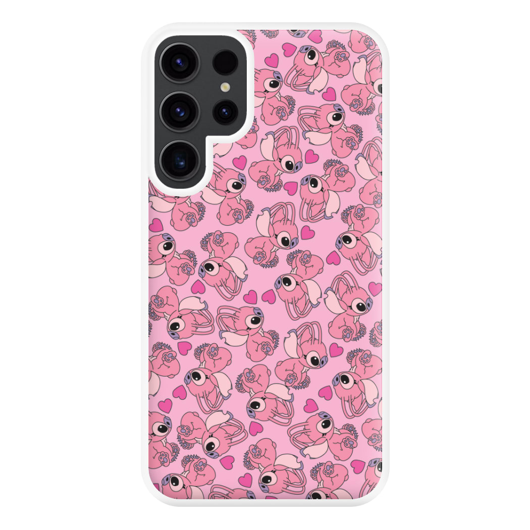 Love Heart Pattern - Pink Alien Phone Case for Galaxy S23 Ultra