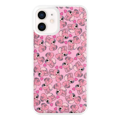 Love Heart Pattern - Pink Alien Phone Case for iPhone 12 Mini