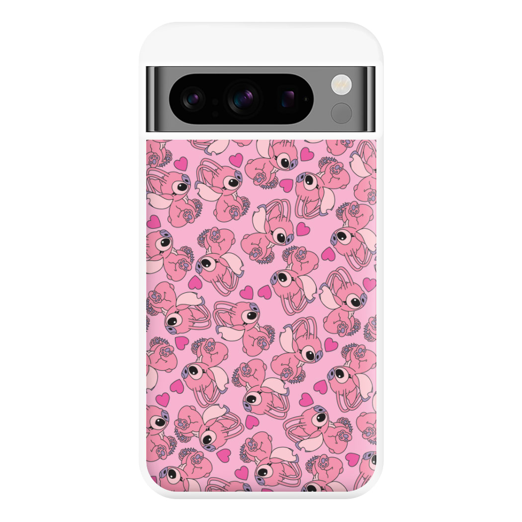 Love Heart Pattern - Pink Alien Phone Case for Google Pixel 8 Pro