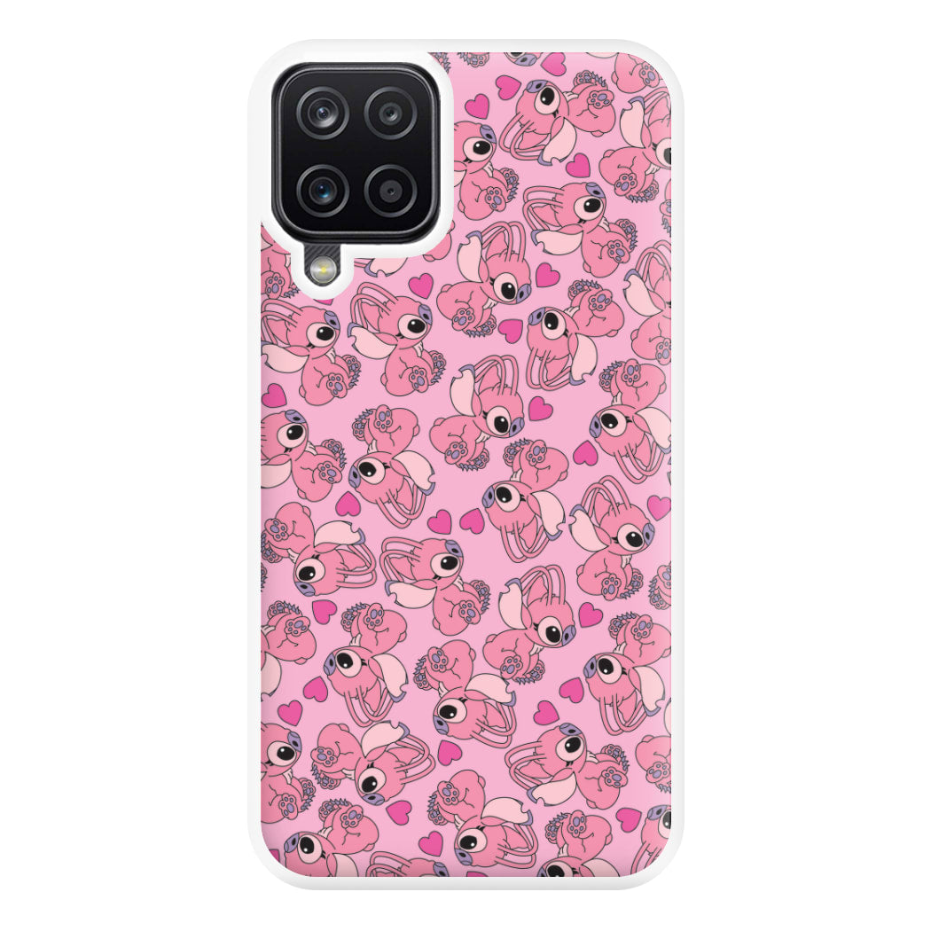 Love Heart Pattern - Pink Alien Phone Case for Galaxy A12