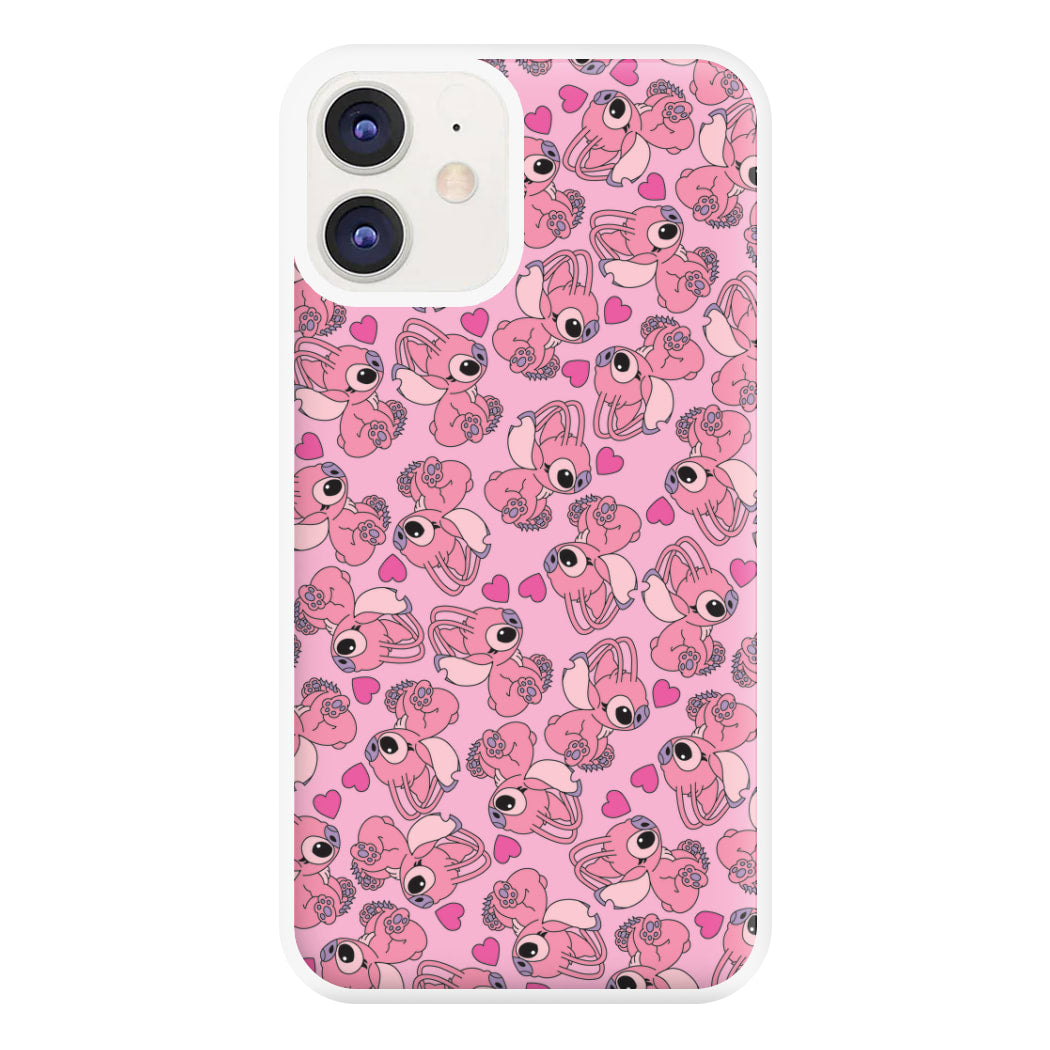 Love Heart Pattern - Pink Alien Phone Case for iPhone 12 / 12 Pro