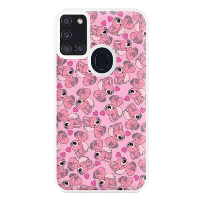 Love Heart Pattern - Pink Alien Phone Case for Galaxy A21s