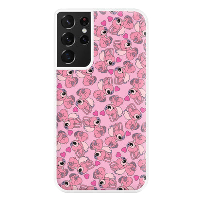 Love Heart Pattern - Pink Alien Phone Case for Galaxy S21 Ultra