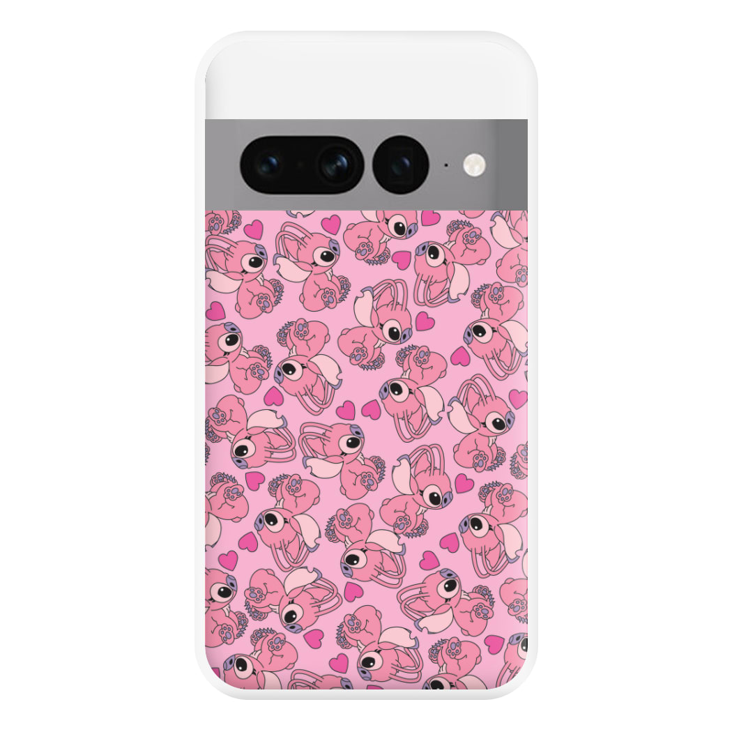 Love Heart Pattern - Pink Alien Phone Case for Google Pixel 7 Pro