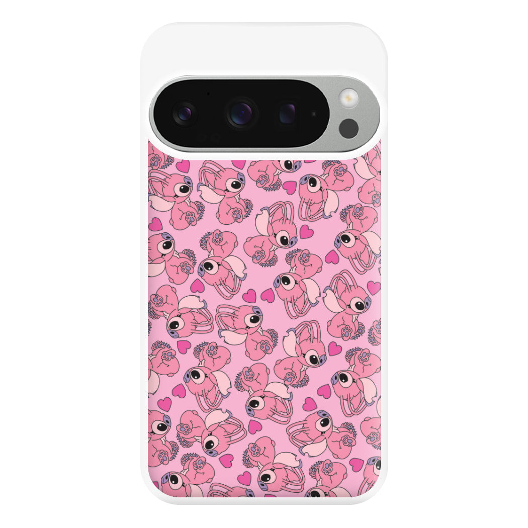 Love Heart Pattern - Pink Alien Phone Case for Google Pixel 9 Pro XL