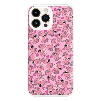 Love Heart Pattern - Pink Alien Phone Case for iPhone 14 Pro Max