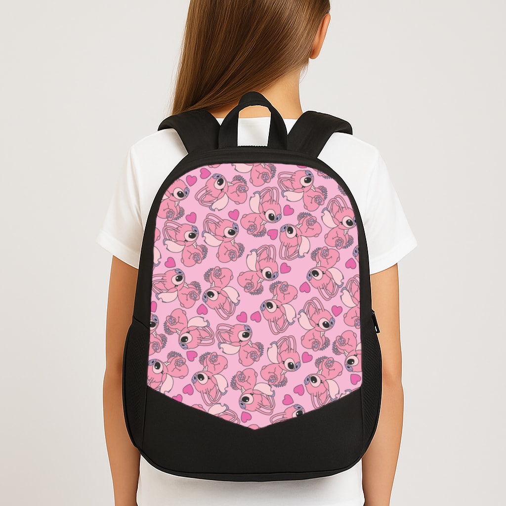 Love Heart Pattern - Pink Alien Large School Bag