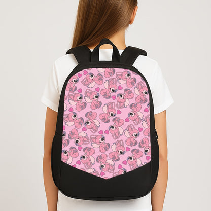 Love Heart Pattern - Pink Alien Large School Bag