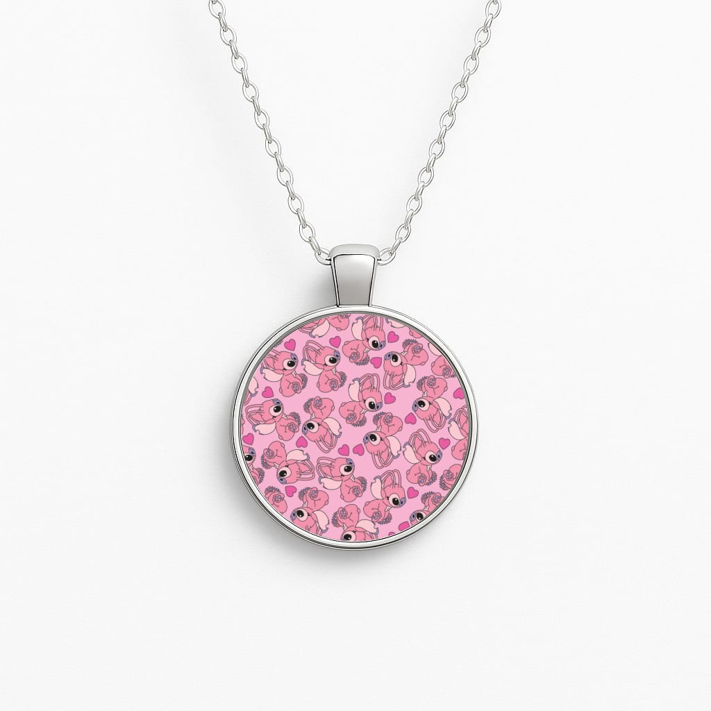 Love Heart Pattern - Pink Alien Circle Necklace