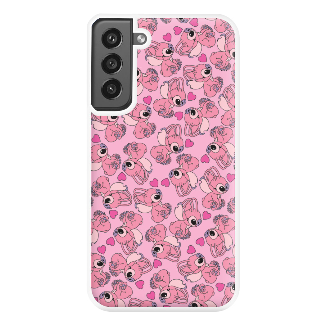 Love Heart Pattern - Pink Alien Phone Case for Galaxy S21FE