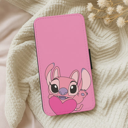 Holding Heart - Pink Alien Wallet Phone Case