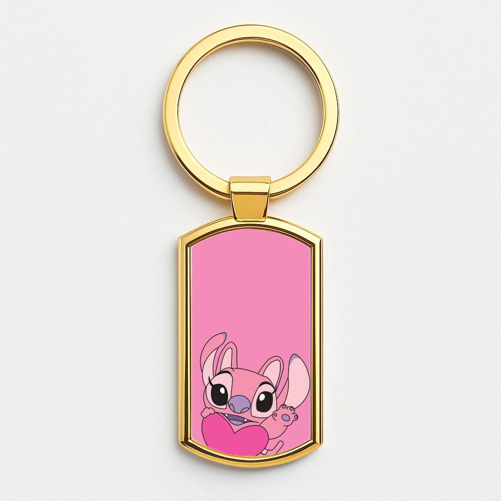 Holding Heart - Pink Alien Gold Keyring