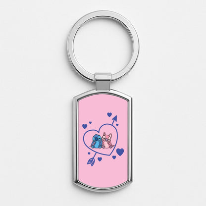 Arrow Heart - Pink Alien Silver Keyring