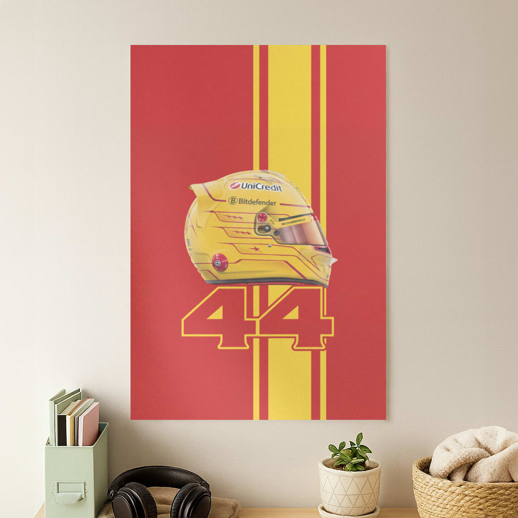 Red & Yellow 44 Helmet - Hamilton Poster
