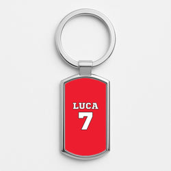 Red - Personalised Football   Silver Keyring