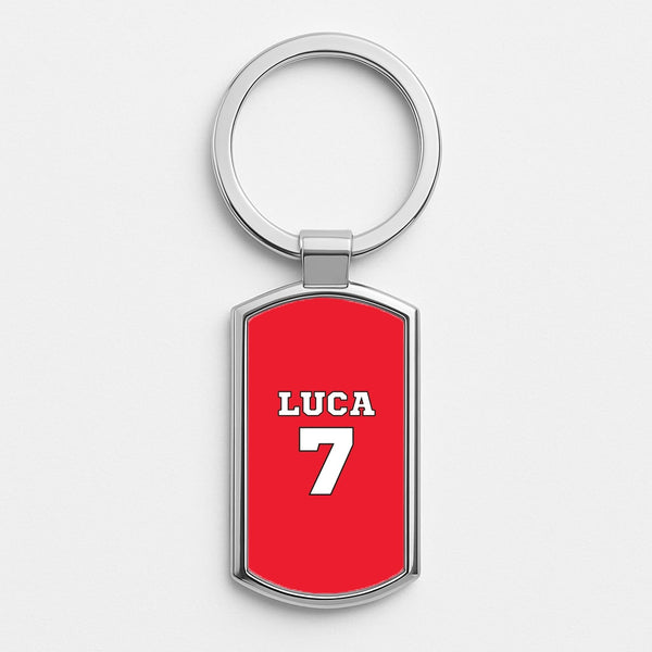 Red - Personalised Football   Silver Keyring