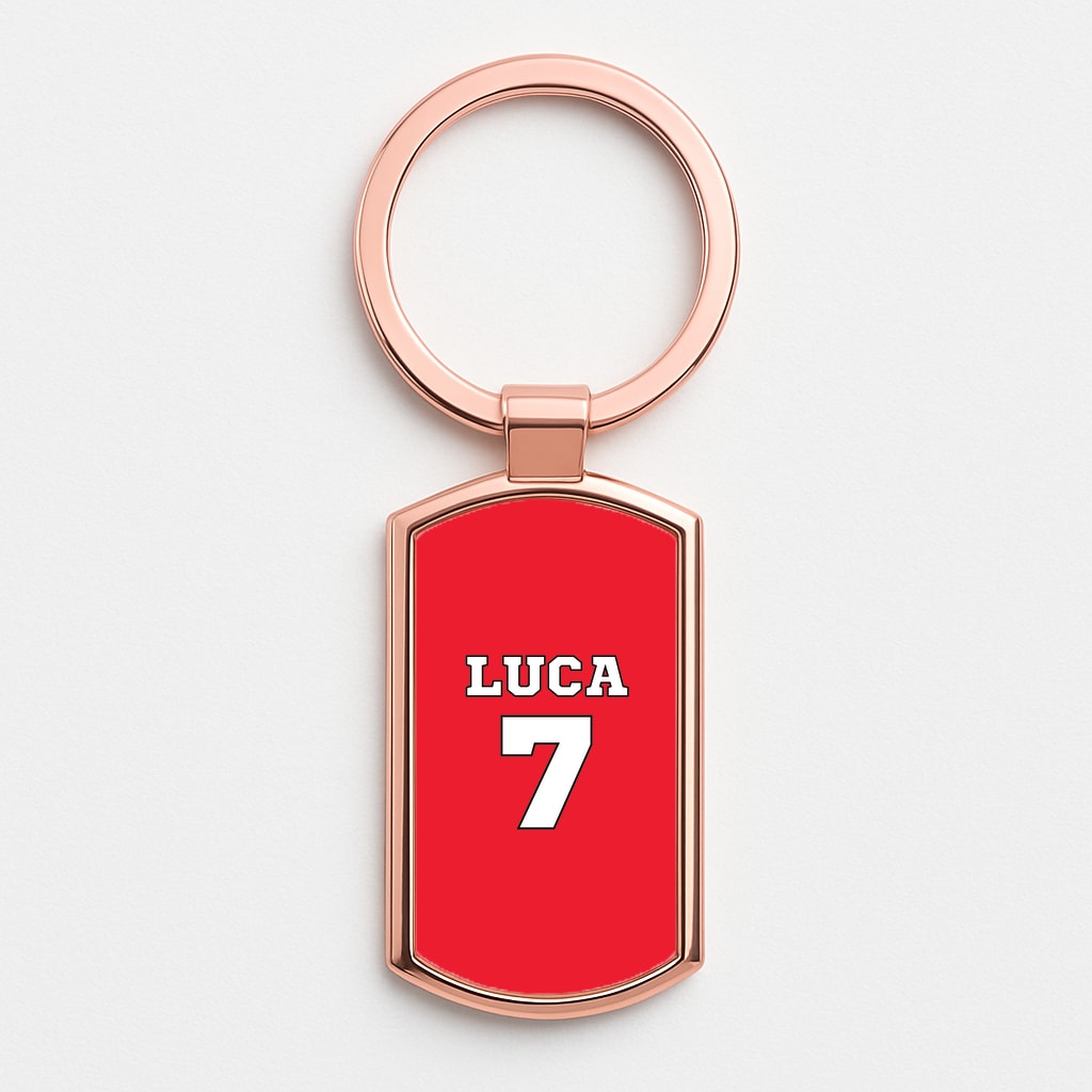 Red - Personalised Football   Rose Gold Keyring