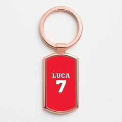 Red - Personalised Football   Rose Gold Keyring
