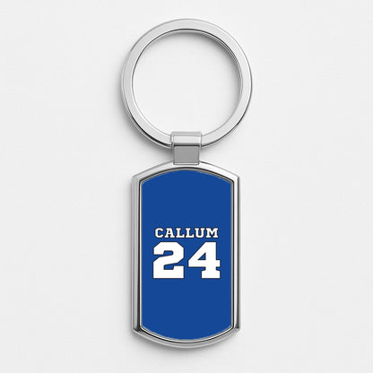 Dark Blue - Personalised Football Silver Keyring