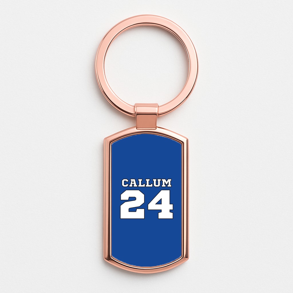Dark Blue - Personalised Football Rose Gold Keyring