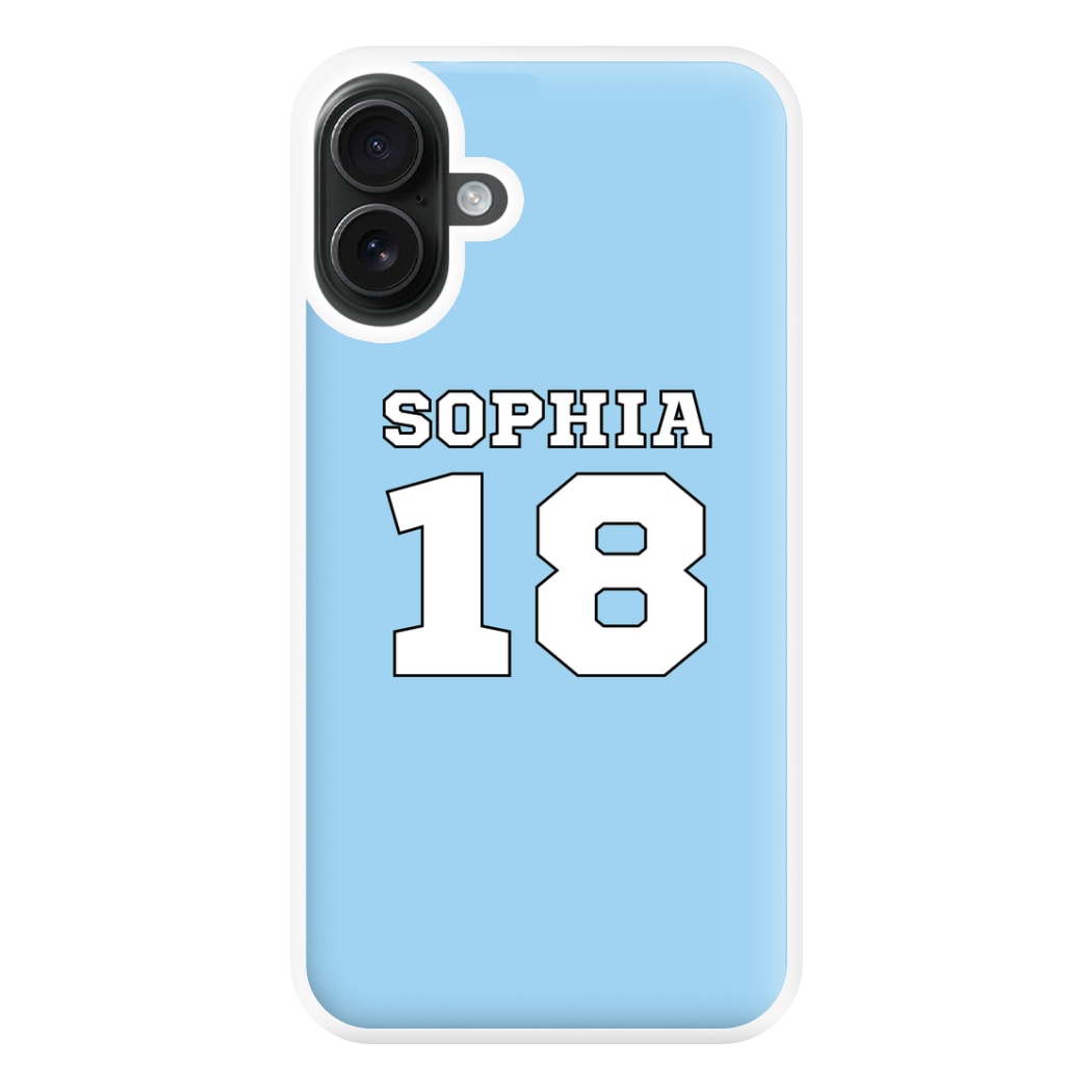 Light Blue - Personalised Football Phone Case for iPhone 16 Plus