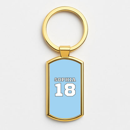 Light Blue - Personalised Football Gold Keyring
