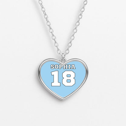Light Blue - Personalised Football Heart Necklace