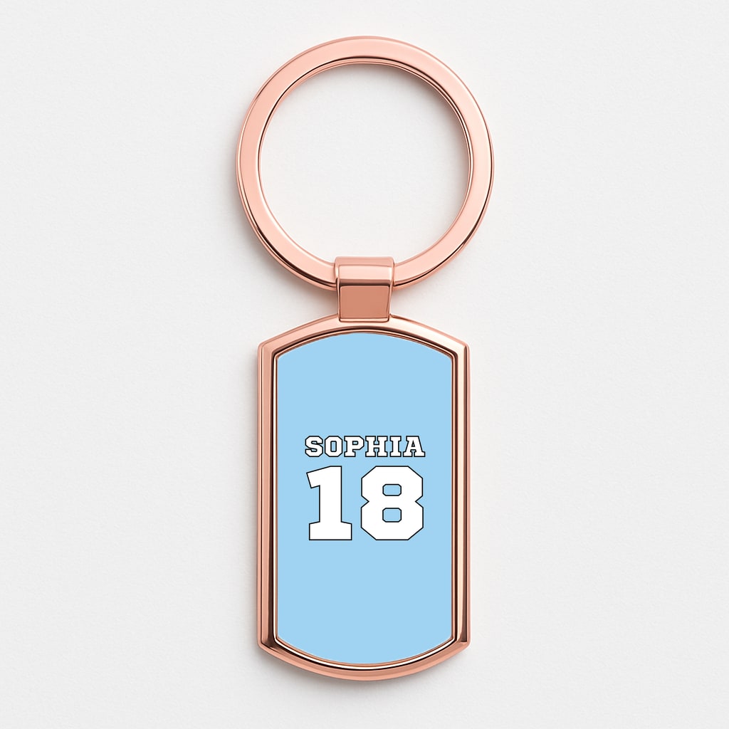 Light Blue - Personalised Football Rose Gold Keyring