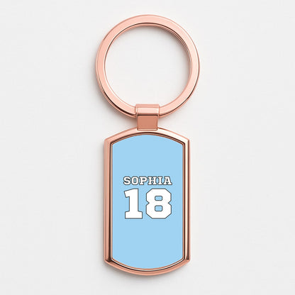 Light Blue - Personalised Football Rose Gold Keyring