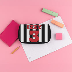Black And White Stripes - Personalised Football Pencil Case