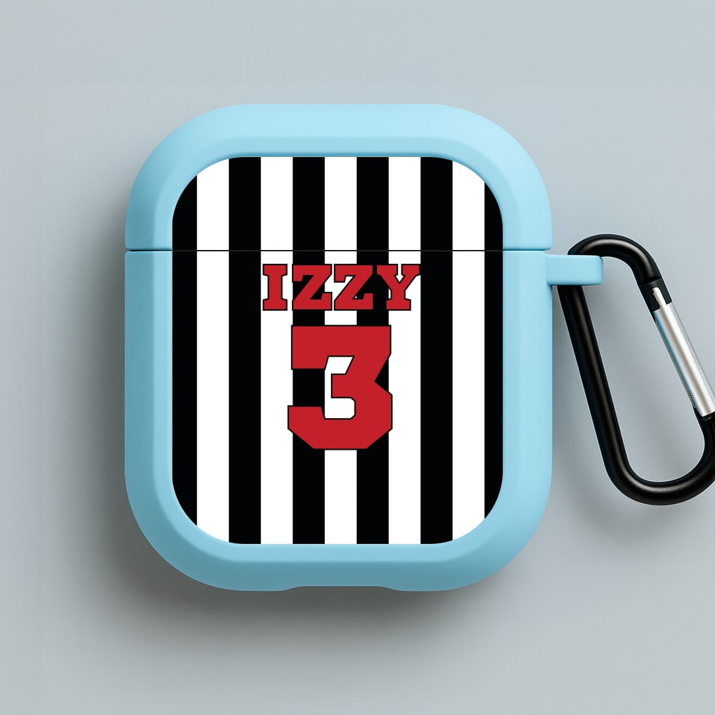 Black And White Stripes - Personalised Football   Blue AirPods Case
