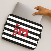 Black And White Stripes - Personalised Football   Laptop Sleeve 2