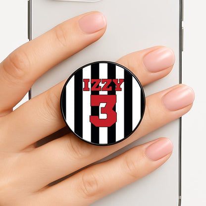 Black And White Stripes - Personalised Football   Phone Grip